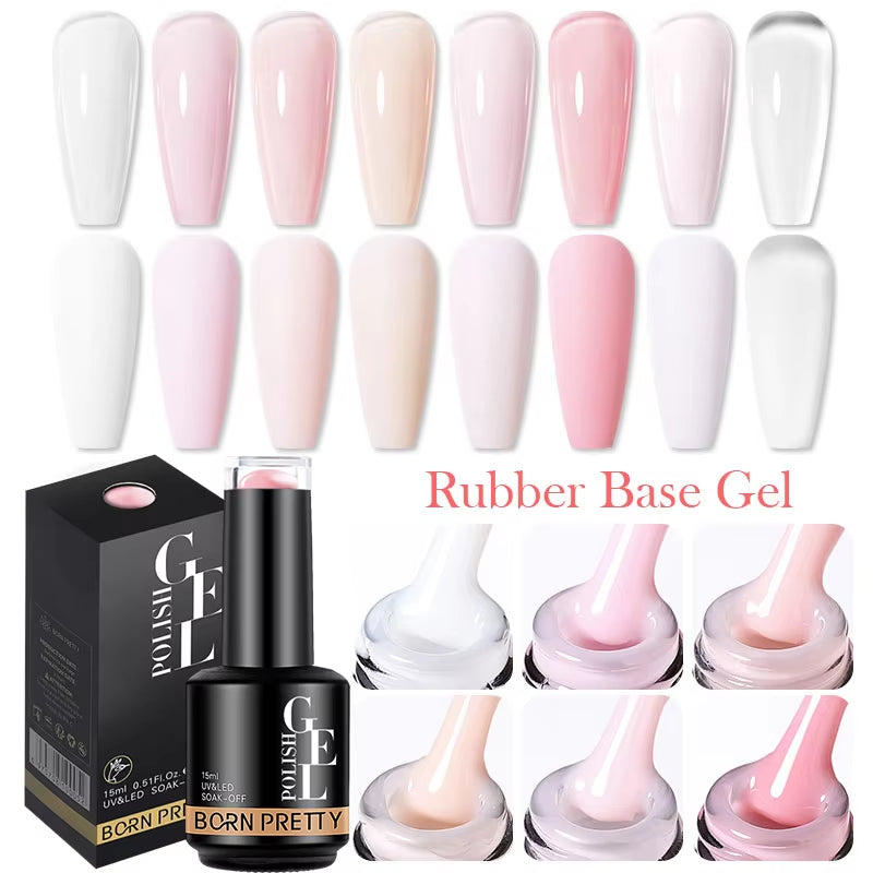 Milky Pink Rubber Base Gel Nail Polish Glitter 15Ml Semi-Permanent Varnish Soak off Self Leveling UV LED Gel