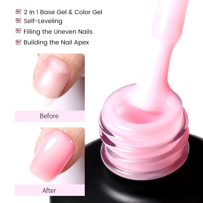 Milky Pink Rubber Base Gel Nail Polish Glitter 15Ml Semi-Permanent Varnish Soak off Self Leveling UV LED Gel