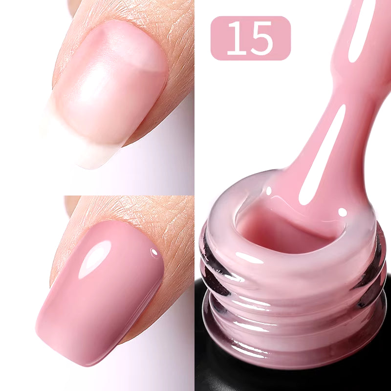 Milky Pink Rubber Base Gel Nail Polish Glitter 15Ml Semi-Permanent Varnish Soak off Self Leveling UV LED Gel