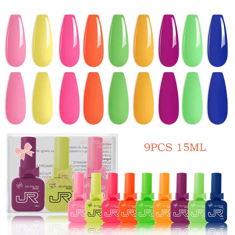 9Pcs 15Ml Gel Nail Polish Set Including Red Pink Nude Gel Polish Kit UV LED Soak off Polish Home DIY Top Coat Base Coat Gifts